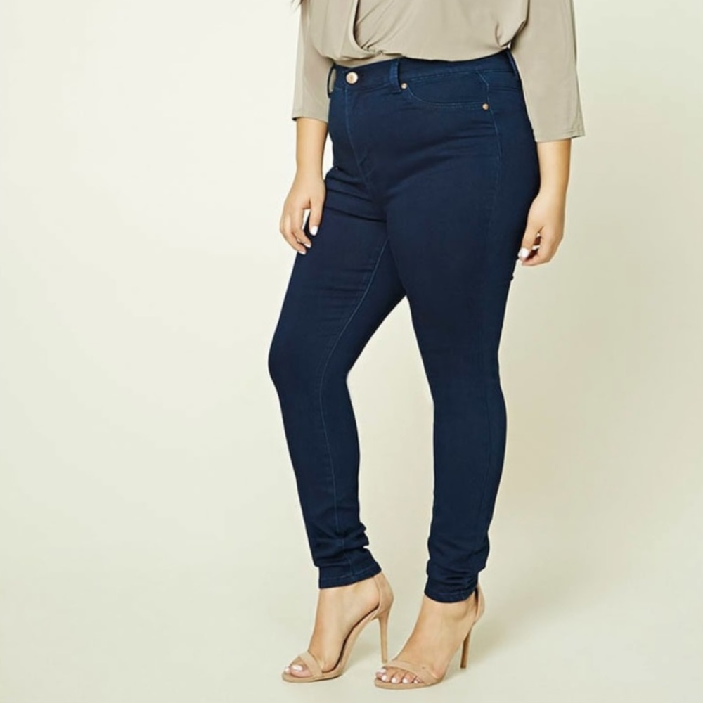 FOREVER 21+ HIGH RISE INDIGO BLUE SKINNY JEANS
